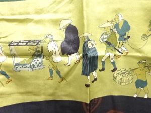 アンティーク　時代人物に古銭模様男物長襦袢